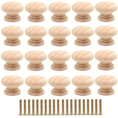 Runda träknoppar - 20-pack, 35 mm diameter - Enkel stil för möbler och skåp