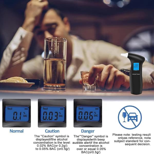 Alkometer, præcist alkometer til politiet, professionelt alkometer med 12 dyser og LCD-display