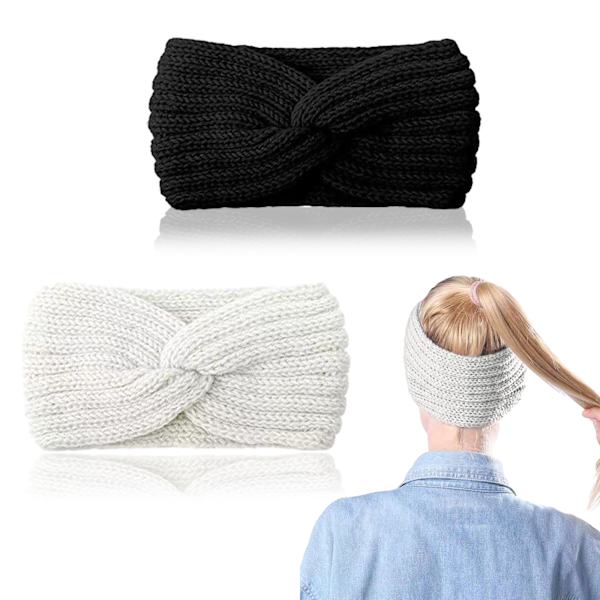 2-pack dam vinterpannband, stickade pannband för kvinnor, stickade hårband, elastiska pannband, tjocka breda öronvärmare, pannband, hårband