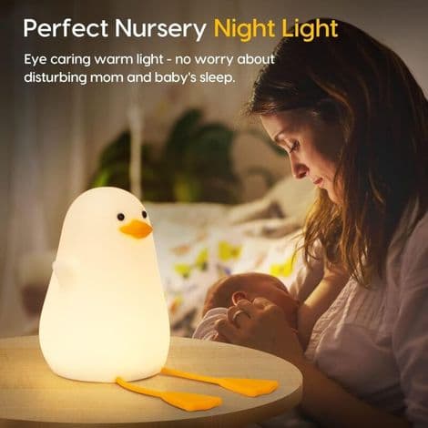 Silicone Duck Night Light with Dimmable LED Touch Control - USB Rechargeable Night Lamp for Kids Room with Timer