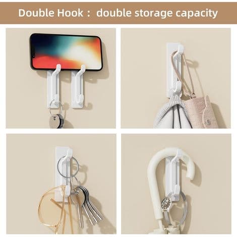 Self-adhesive wall hook, towel hanger for bathroom, dishcloth holder for kitchen, self-adhesive coat hanger, white, 4 pieces