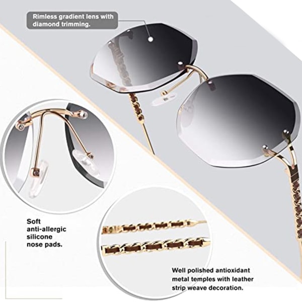 Överdimensionerade båglösa solglasögon för kvinnor Trendiga geometriska diamantskärningsgradientlins UV-skydd nyanser gradient grå