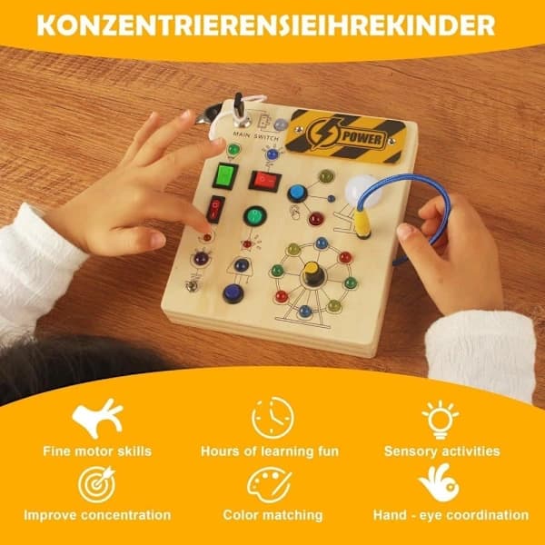 Montessori Aktivitetsbräda 1-4 År Leksak Trä LED Motor Sensorisk Aktivitetsbräda Barnpresent