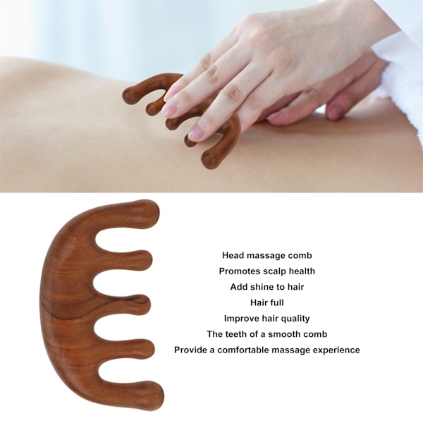 Huvudmassagekam av sandelträ Gua Sha skrapning bredtandad massagekam för huvud nacke händer