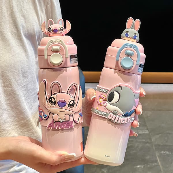 Isolert krus, vannkopp, dobbel drikkekopp, egnet for høye jenter og barneskolebruk Blå Stitch