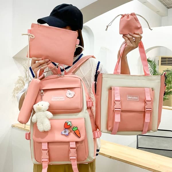 5 ST/SET Ryggsäck Skolväska ROSA Rosa Pink