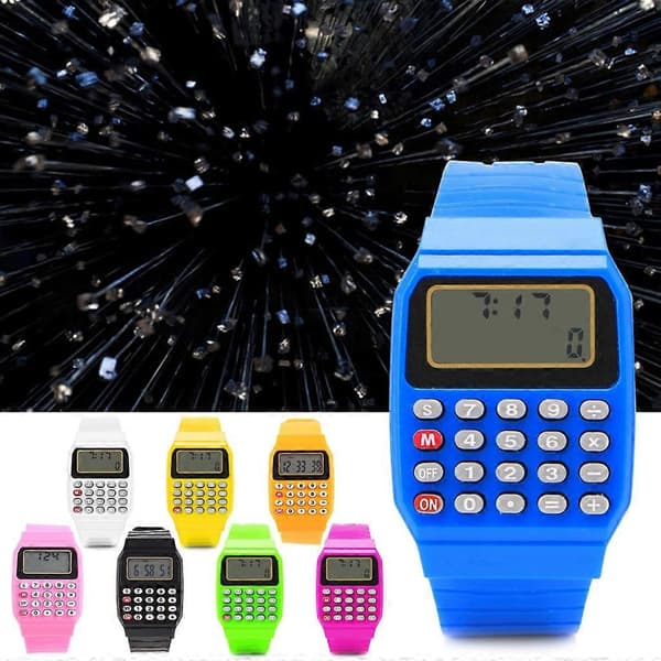 Mote Barn Silikon Dato Multifunksjonell Elektronisk Kalkulator Armbåndsur Blue
