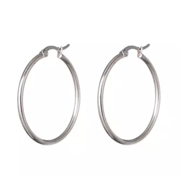 Klassiska Runda Hoop Silver Örhängen i Rostfritt Stål - 2,9 cm Silver