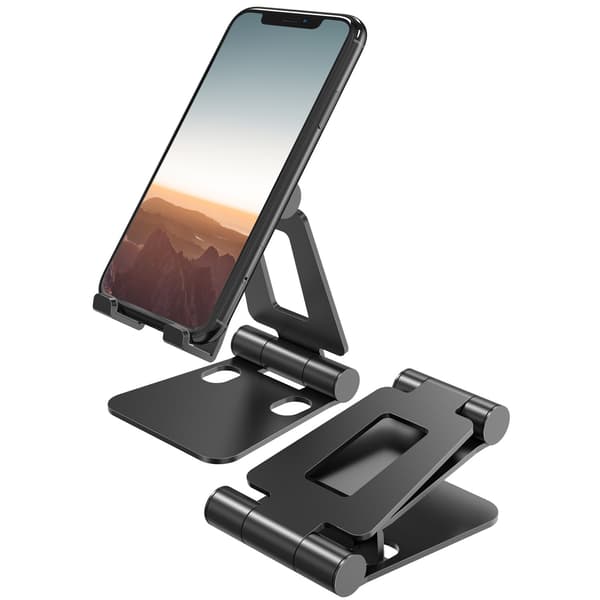 Dobbeltfoldbar telefonholder, fuldt justerbar foldbar skrivebords-telefonholderbase