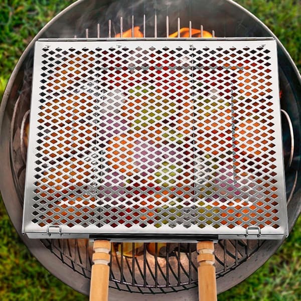 Grillkurv i rustfritt stål med håndtak, utendørs grilltilbehør for Churrasco