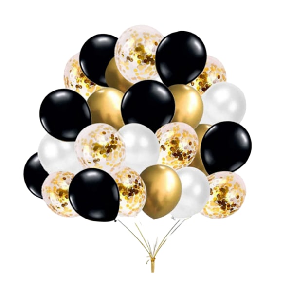 50 st 12 tum svarta, guld och vita ballonger, konfettipartyballonger, metalliska latexballonger, heliummattbakballonger för dekorationer,