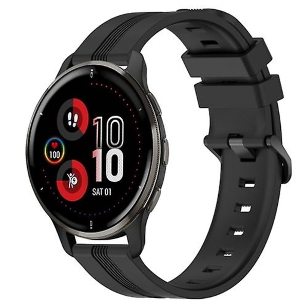 För Garmin Venu 2 Plus 20 mm konkavt randigt Slicone watch Black Black