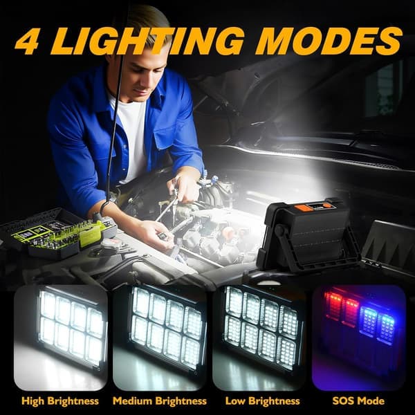 120W Solar Powered Work Light 144 LED Beads 10000 Lumens Four Lighting Modes Suitable for Emergencies Camping and Mechanical Repairs (Black)