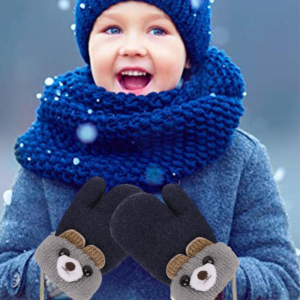 Barn Fleece Fodrade Stickade Vantar för Baby Toddler Pojkar Flickor Vinterhandskar Stickade Tjocka Termiska Handskar blå