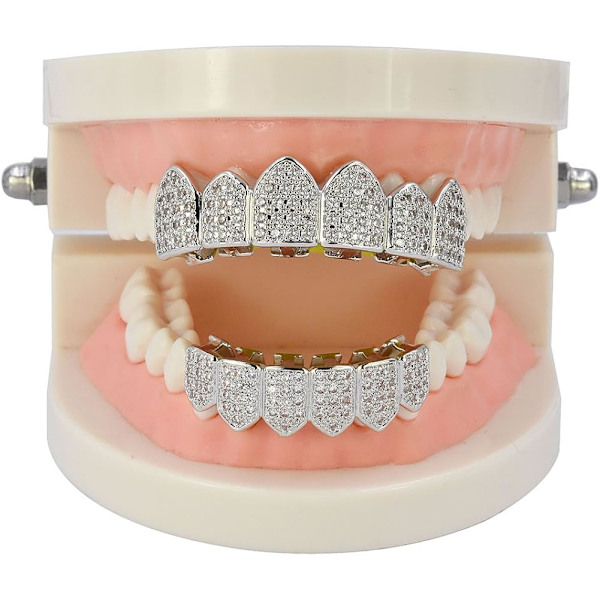 18K guldpläterad Macro Pave CZ Iced-Out Grillz med extra formningsstänger ingår