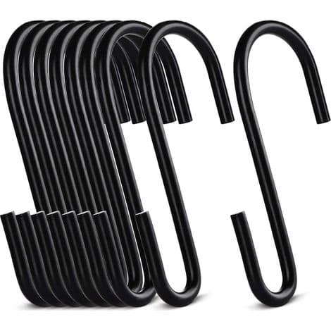 Set of 20 Stainless Steel S-Hooks, 8 cm, S-Shaped Metal Hooks, Multi-functional Hanging S-Hooks, Matte Black