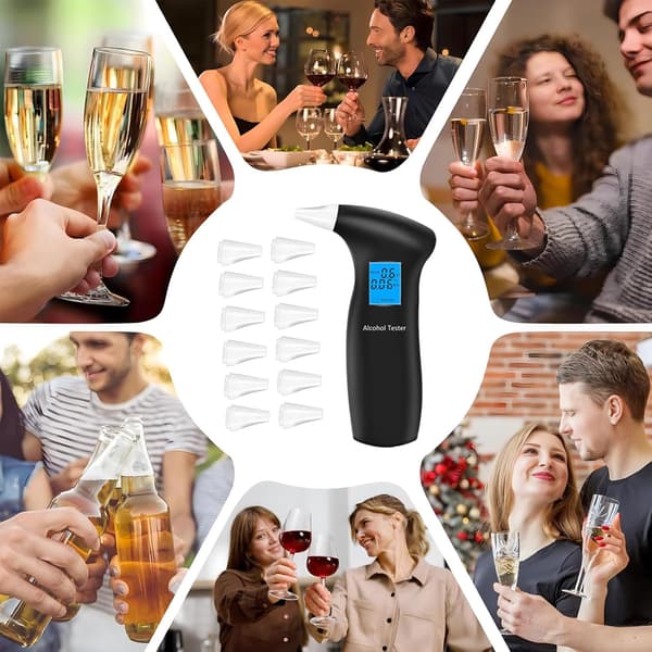 Alkometer, præcist alkometer til politiet, professionelt alkometer med 12 dyser og LCD-display