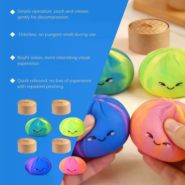 Rainbow Dumpling Squishies, 2026 Nye Dumplings Stressbolde Fidget Sensoriske Bolde, Dumpling Klemme Dejbold Stressaflastning til Voksne Yellow-green-blue