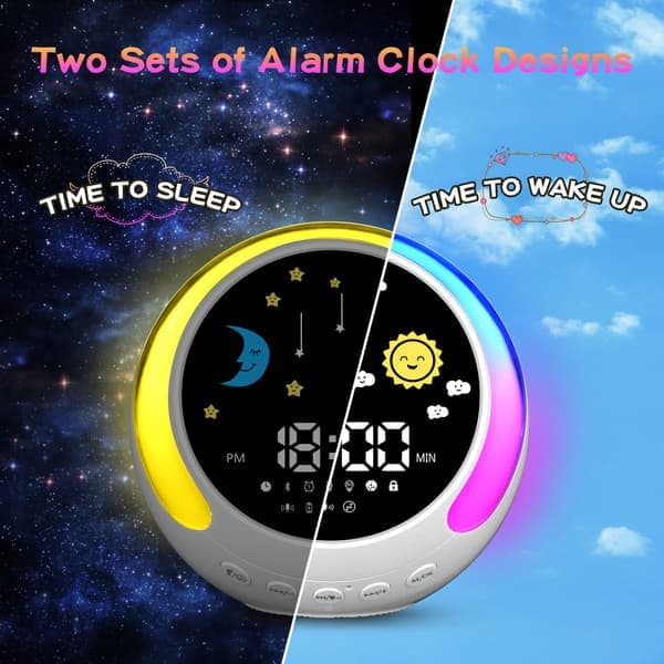 Routine Helper Sleep Trainer Kids Alarm Clock Nursery Sound Machine & Night Light with Nap Feature for Kids