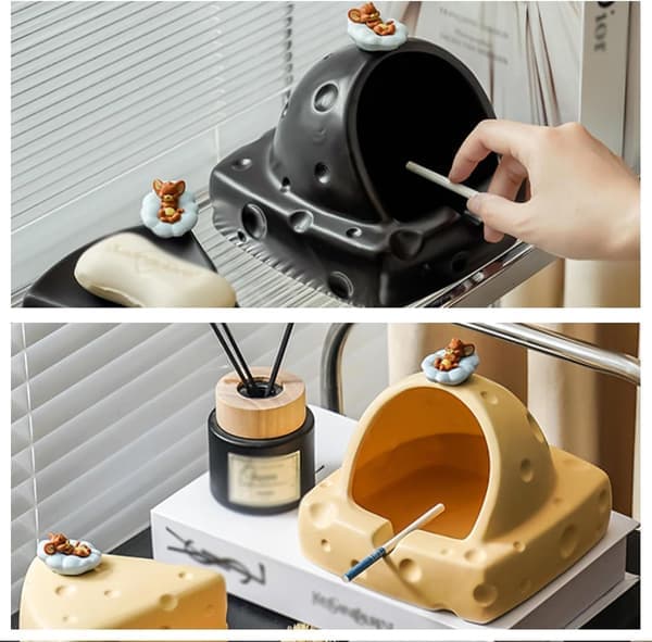 Luxury Ceramic Ashtray, Creative Ashtray, Fireproof, Windproof, Suitable for Home Use (Yellow, 13 * 13 * 15 cm)