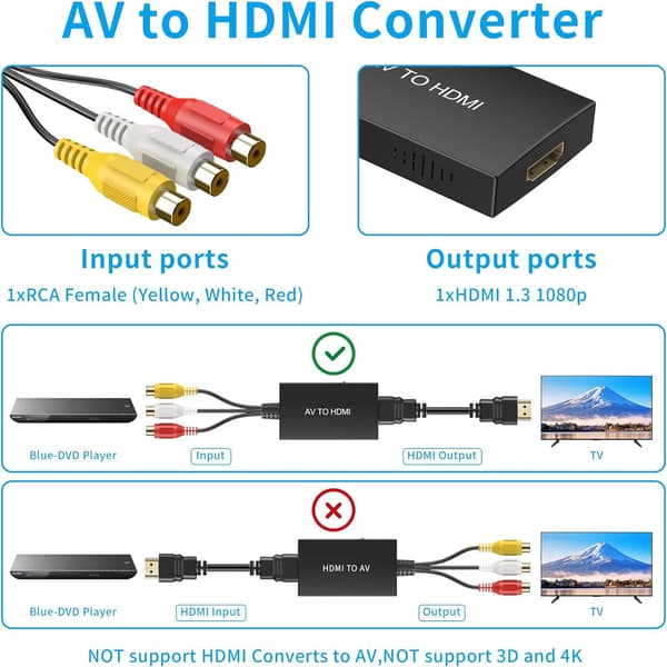 AV til HDMI HD-videoadapter, RCA til HDMI-konverter, komposit understøtter 1080p female AV connector