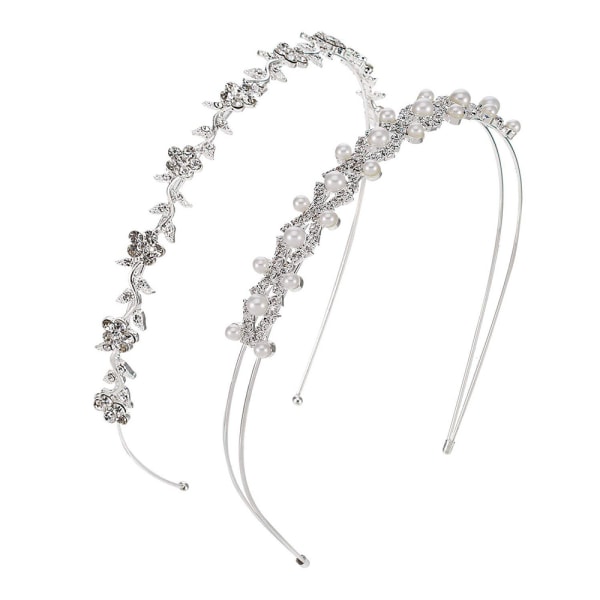 2 delar bröllopsfest Kristall blomma och blad Krona pannband och kvinnors Faux Pearl Strass huvudbonad för brudtärnor