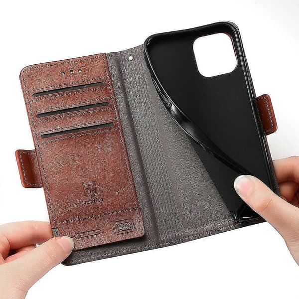 Flip Leather Wallet Case with Stand, Multifunctional Magnetic Phone Cover Compatible with iPhone 14 Dark brown