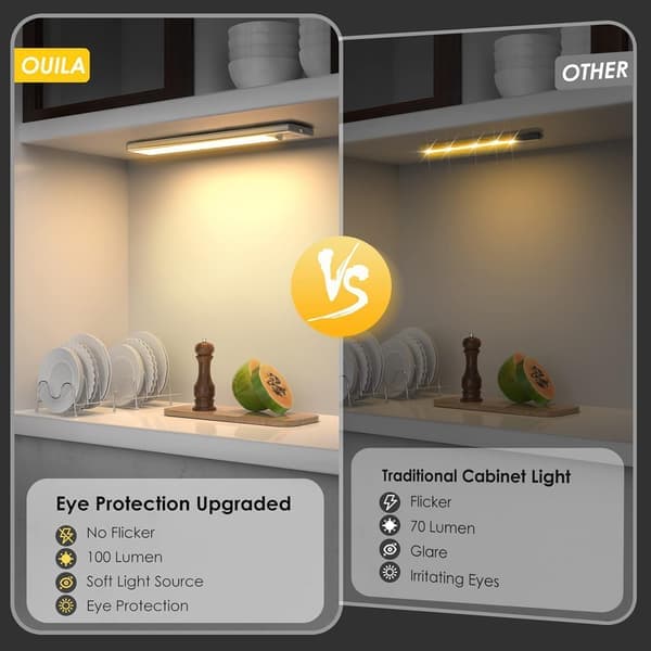 Garderobelys, oppladbart LED-interiørlys for garderobe, trådløst, dimbart LED-lys med bevegelsessensor. (20,5 CM - 2 stk, 3000K)