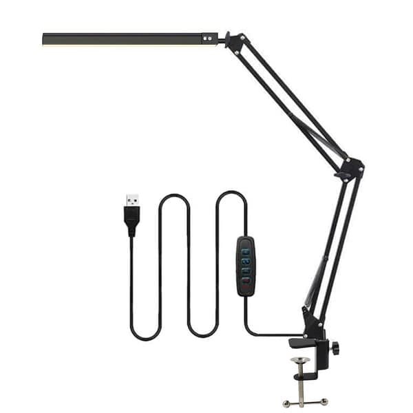 A desk lamp with adjustable arm and clamp, designed to protect your eyes when reading, studying, and working at your desk (black).