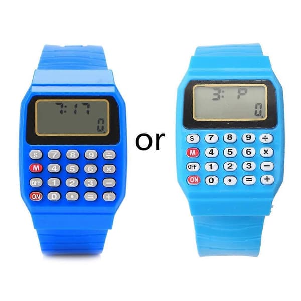 Mote Barn Silikon Dato Multifunksjonell Elektronisk Kalkulator Armbåndsur Blue