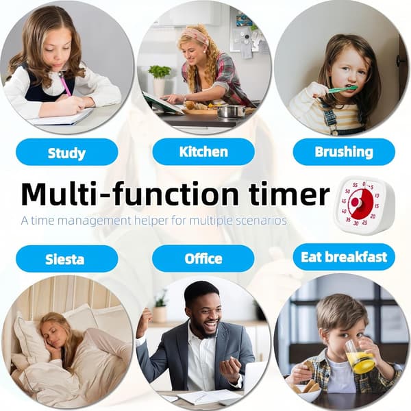 Visuel timer til børn - 60 minutters visuel børnetimer til klasseværelse, hjemmekontor, nedtællingstimer til madlavning, undervisning, arbejde, møde (hvid)