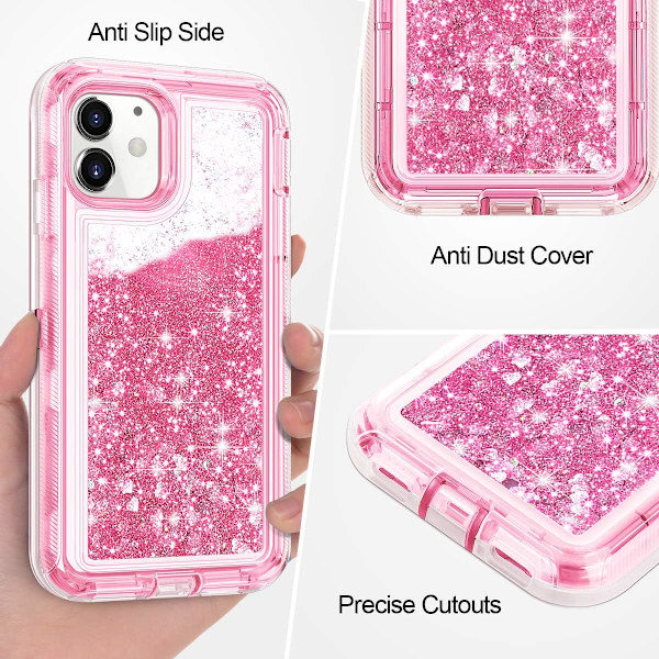 Skyddande fodral för iPhone 11 Glitter, flytande Bling kvicksand 3 i 1 hybrid stöttålig stöttålig hård stötfångare mjukt genomskinligt gummiskydd