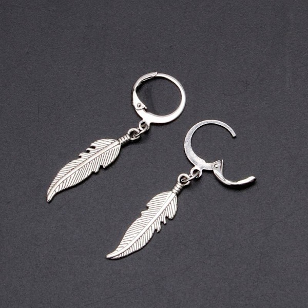 Creoler Fjäder Feather Rostfria Ringar Örhängen Fjädrar Silver