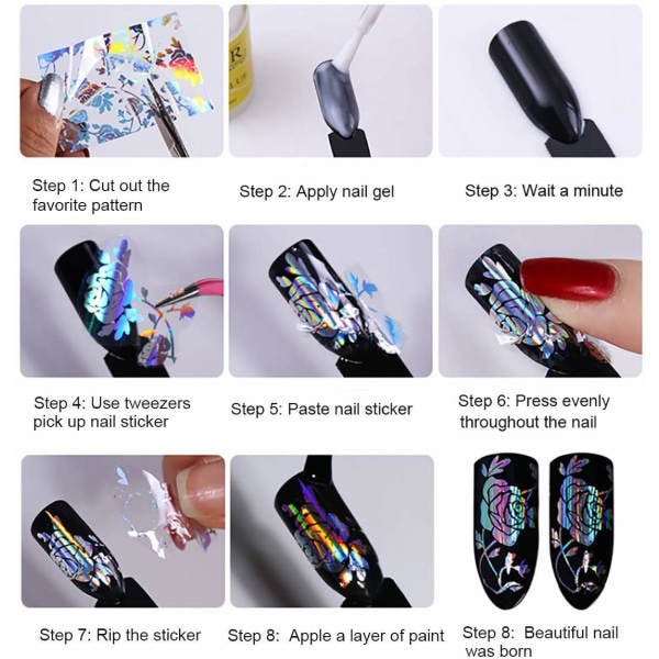 10 rullar metallisk färg holografisk nagelfolie överföring klistermärke