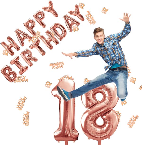 18 års bursdagsdekorasjon i roségull, gratulerer med dagen-banner, han