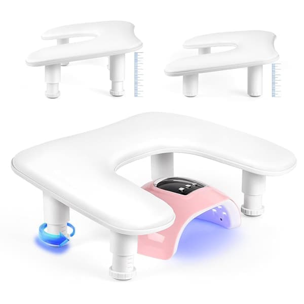 Nail Tech Armrest Nail Art Technician U-Shaped Adjustable Nail Art Armrest - White PU Leather Hand Rest Adjustable Tilt.