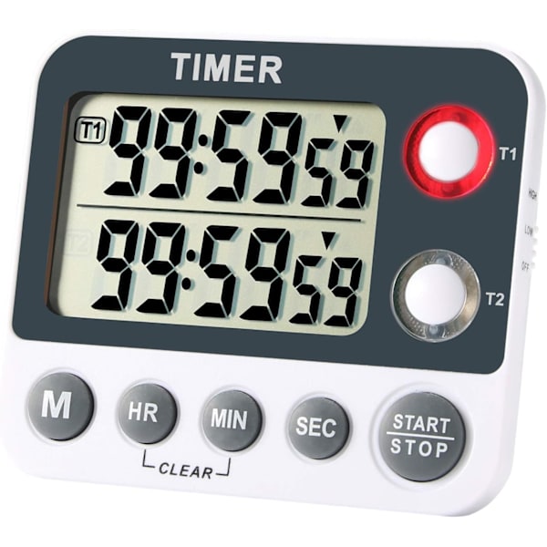 Digital Kök Timer Magnetisk Stor Skärm Nedräkningstimer Klocka 2 Kanal Grupper 99 Timmar