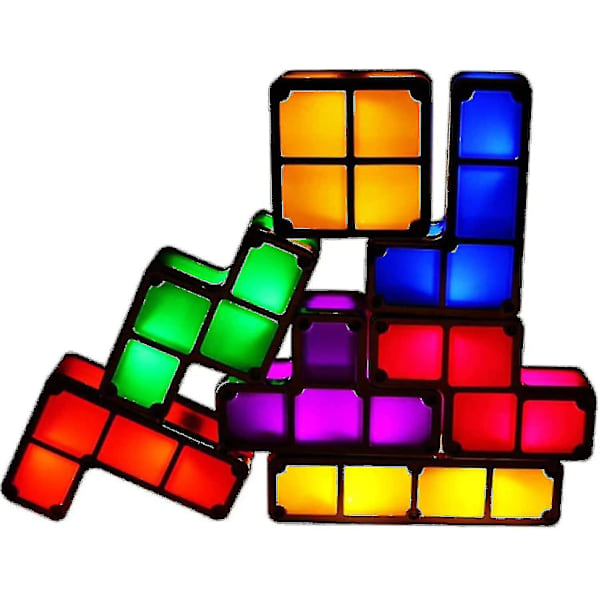 Tetris Stapelbar Nattlampa, 7 St Diy Led 7 Färger 3d Pussel Induktion Låsande Skrivbordslampa Belysning Diy Magiska Block Ljusstarkt Ljus För Barn