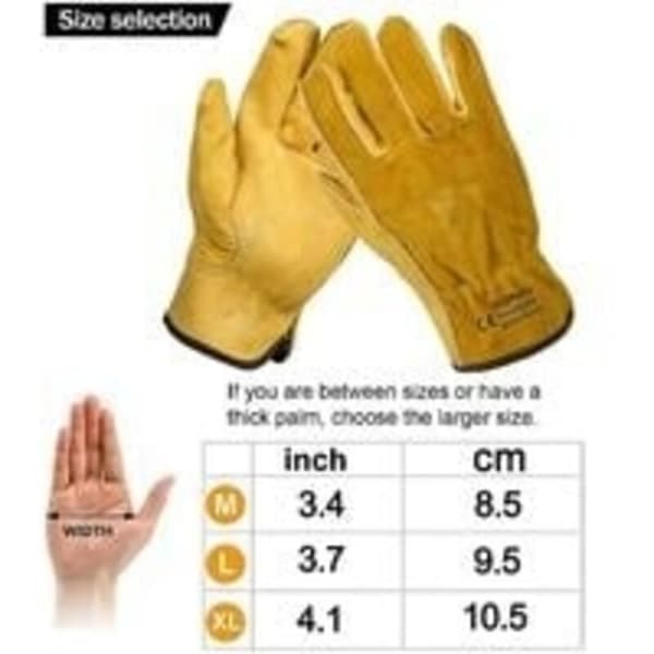 Cowhide Leather Work Gloves, for Drivers, DIY, Gardening, Warehouse, Farm Work, Multi-functional (L, Yellow)