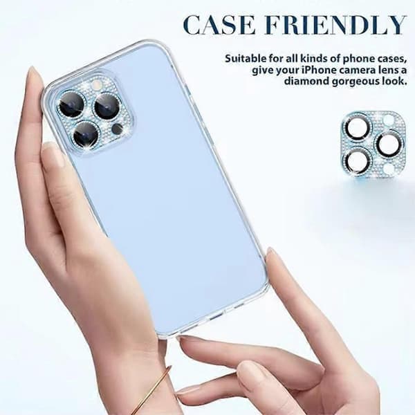 Kameraskydd för iPhone 15 Pro Max/15 Pro, härdat glas med metallram och strass