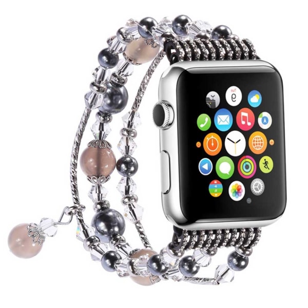 Armband kompatibel med Apple Watch, justerbart bling kristallpärlarmband för kvinnor flicka 38-40mm vit