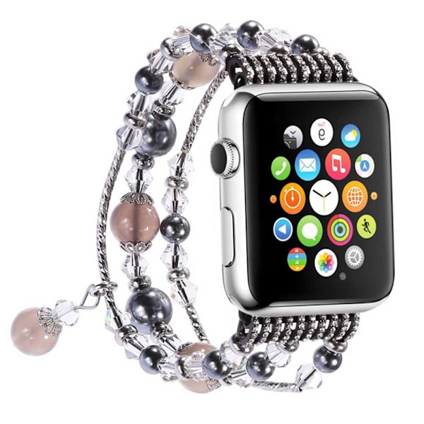 Band kompatibel med Apple Watch, kvinnor flicka elastiskt handgjort pärlarmband ersättning för serie 5 4 3 2 1, vit 38-40mm vit