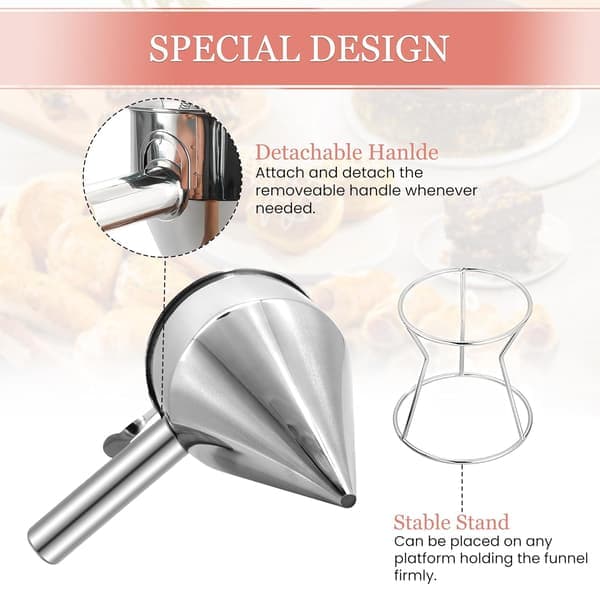 Piston Funnel with Stand - Stainless Steel Confectionery Funnel for Batter Dispensing and Bakery Use - Precise Cake Decorating Tool - Perfect