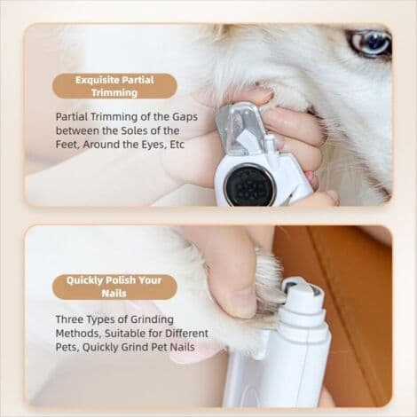 2-in-1 Pet Nail Clipper with LED Light and Digital Display, Safe Electric Trimming Tool (White)
