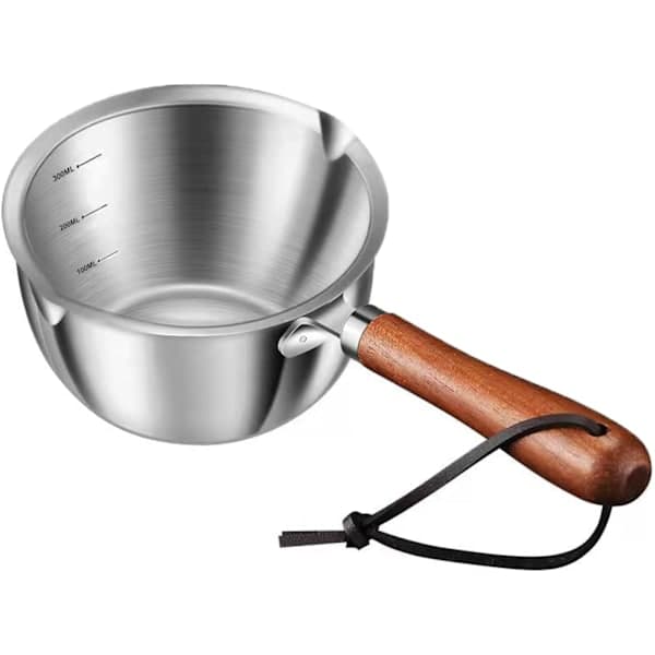 Smørvarmer, mælkvarmer i rustfrit stål, mini smeltedigel med dobbelt tud, til komfurmadlavning (300 ml)