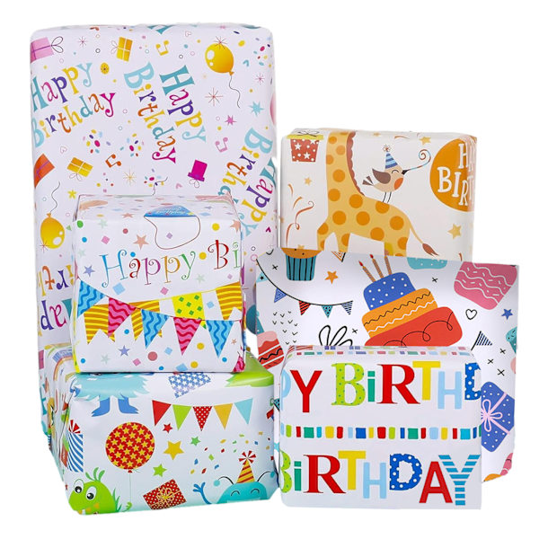 Set, 6 stycken färgglada djuromslagspapper för barn, söt presentdekoration på födelsedagen till baby shower, flickor,