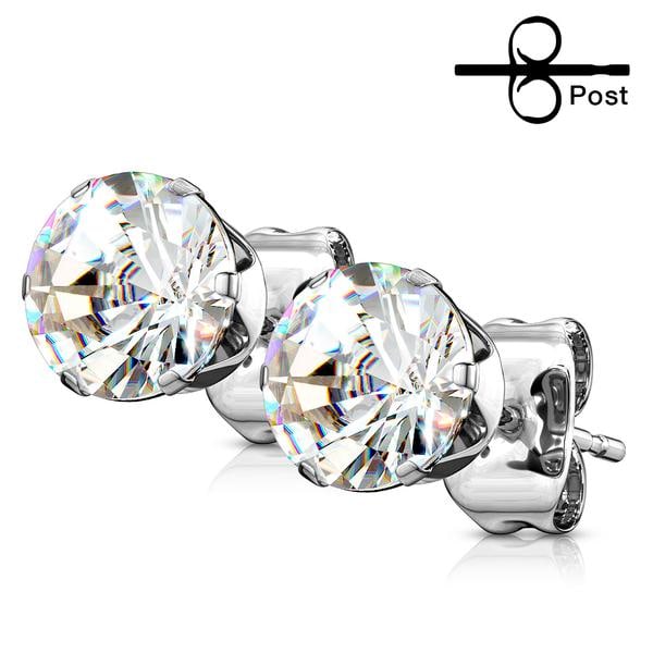 1 Par Örhängen i 316L Kirurgiskt stål med Kloinfattade 4 mm CZ ! AB (Aurora Borealis) ! AB (Aurora Borealis)