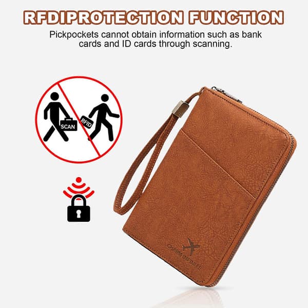 Passport Holder Document Pouch with RFID Blocking and Secure Zipper Designed for Frequent Travelers and Explorers coffee