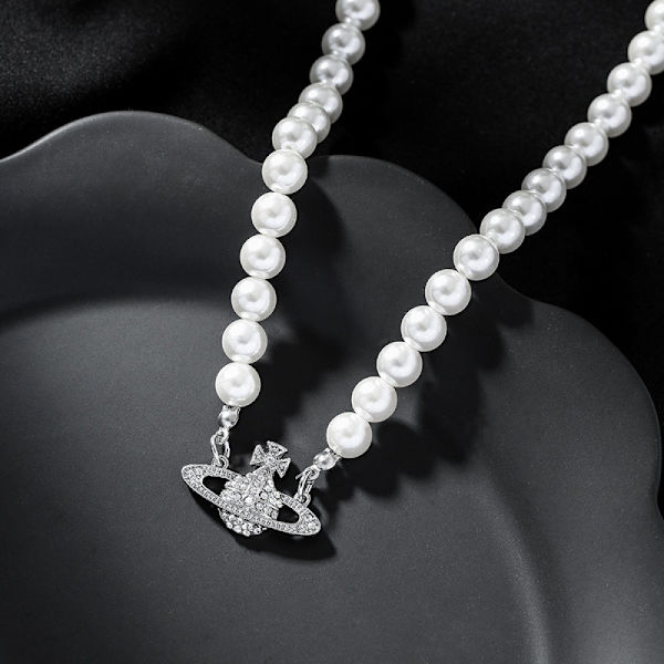 Senteria Planet Pearl Halsband Planet Pearl Örhängen Set Pearl Saturn Crystal Rhinestone Halsband, Bästa Vän Flickvän Födelsedag Jubileum