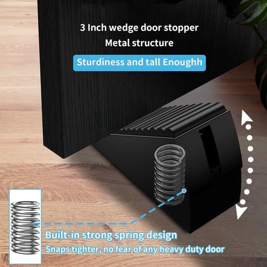 Large Door Stop - Tall Door Wedge - Keeps Doors Open - Adjustable Spring Design - 3 Inches High - Black